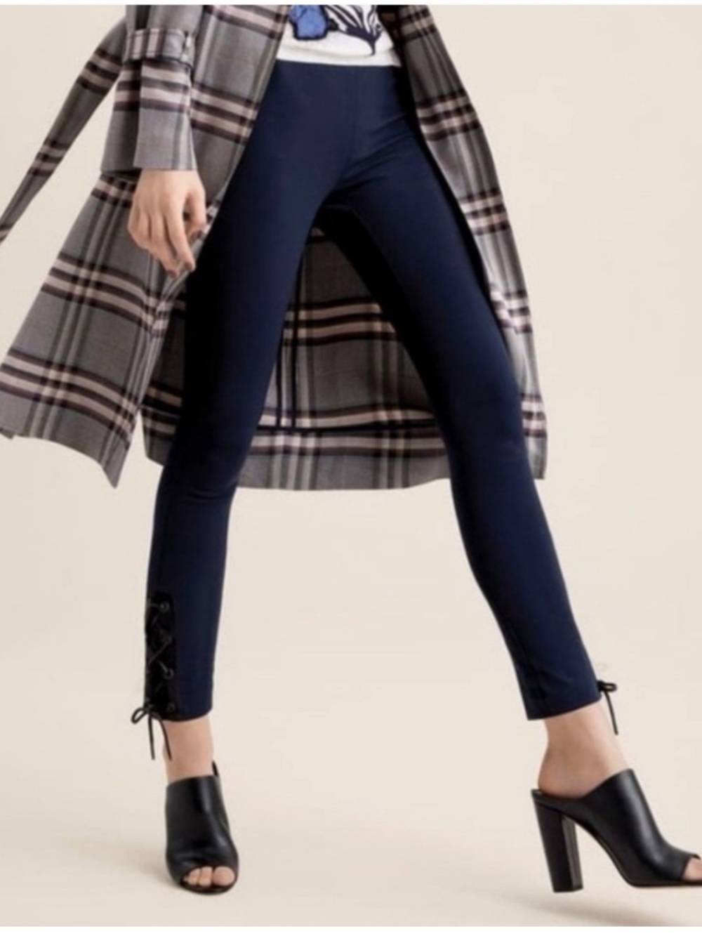Rag & Bone Simone Navy Blue Cropped Skinny Ankle Pants w Lace up Tie Detail Sz 0
